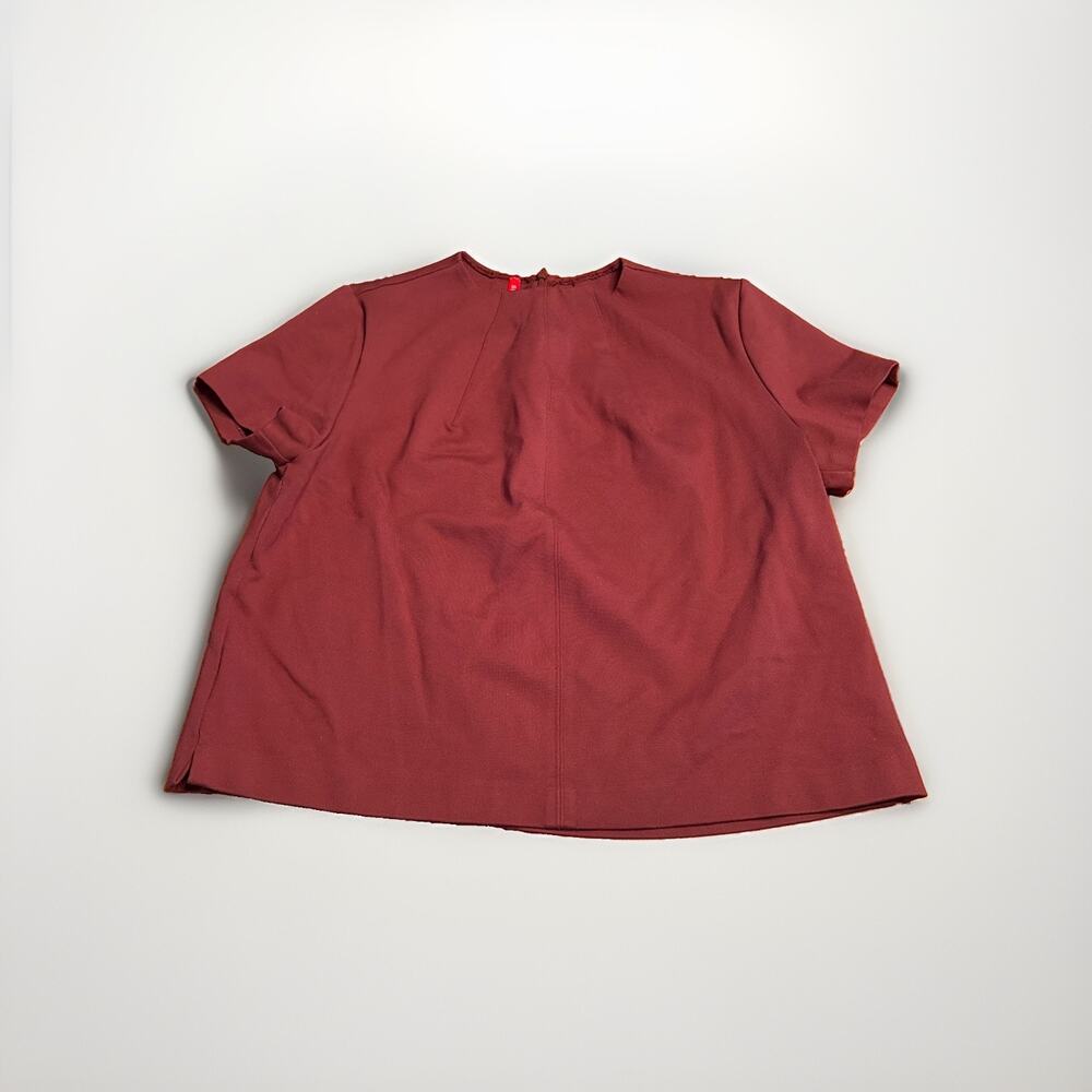 SPANX Perfect Funnel Top Women's Size L Burgundy Mock Neck Short Sleeve